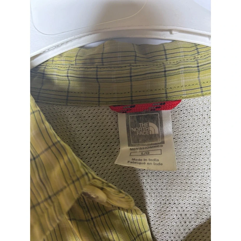 The North Face Mens Large AB5L Plaid Button Down Hiking Shirt Olive Green Long S